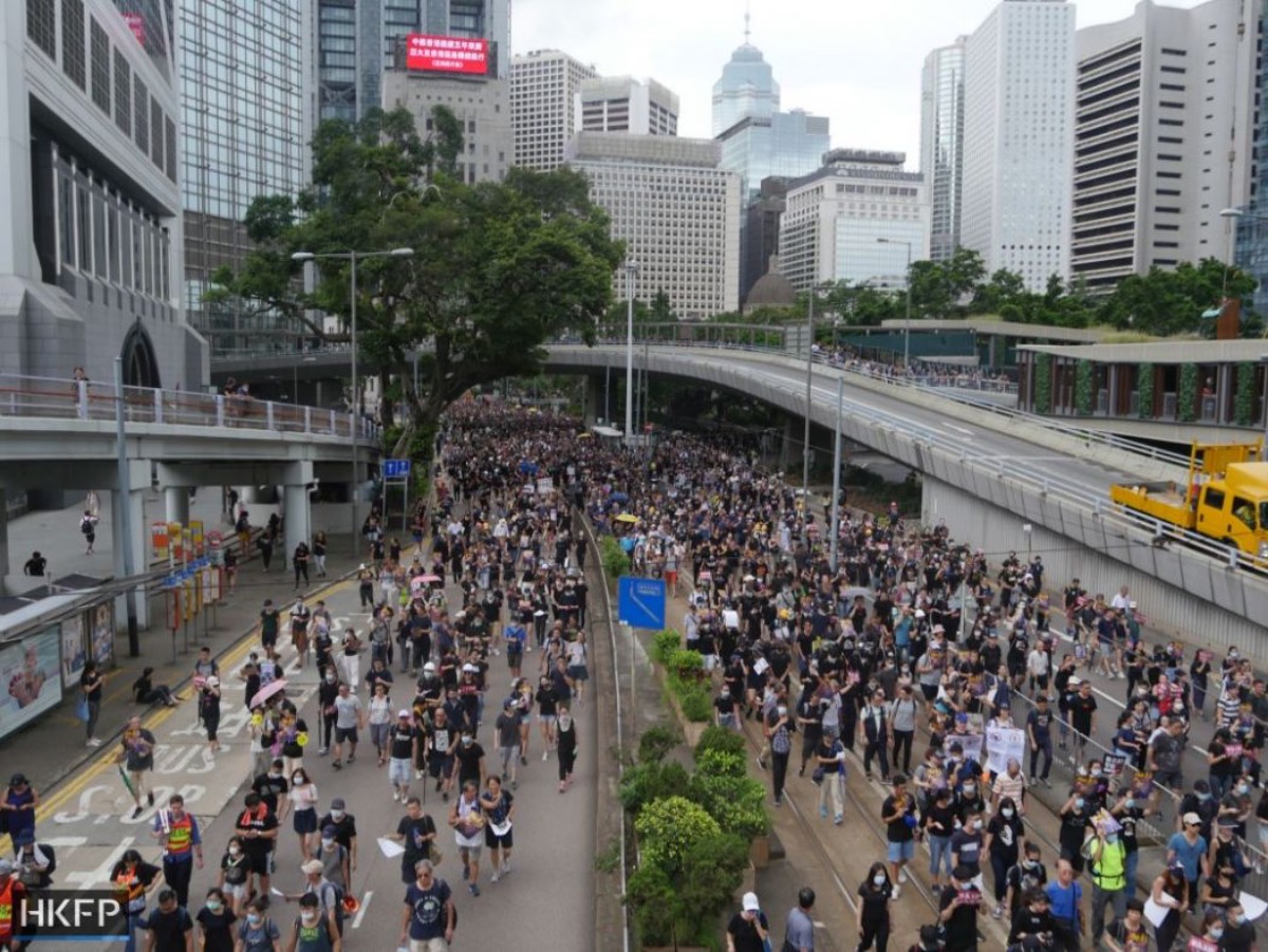 Protesters march through Central. Hong Kong