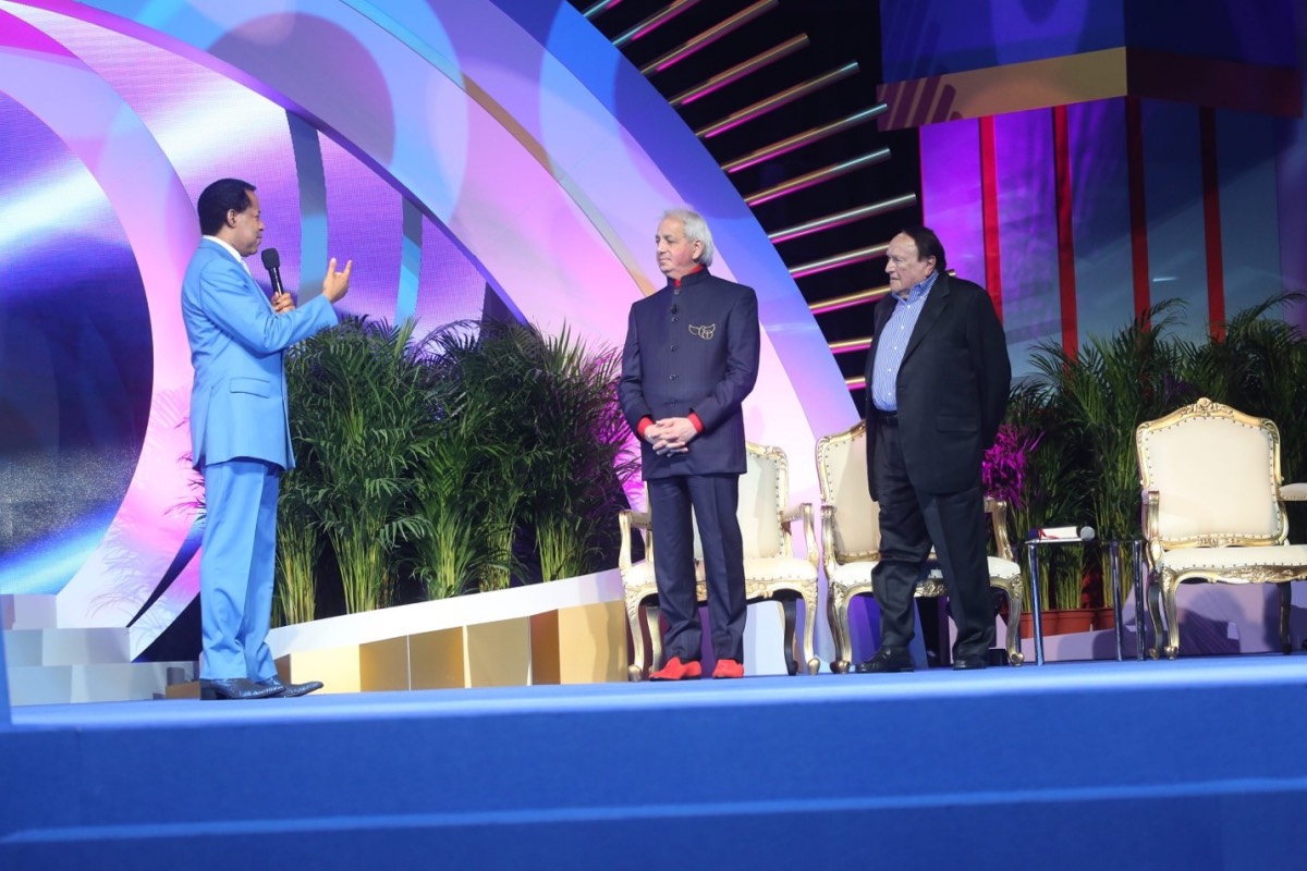 Pastor Chris Oyakhilome is joined on stage for teaching and ministry by Evangelical leaders Benny Hinn and Morris Cerullo at the World Evangelism Conference 2019