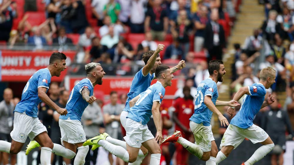 Manchester City have beaten Liverpool 5-4 on penalties to win the Community Shield, with Gini Wijnaldum missing the only spot kick in the shootout.