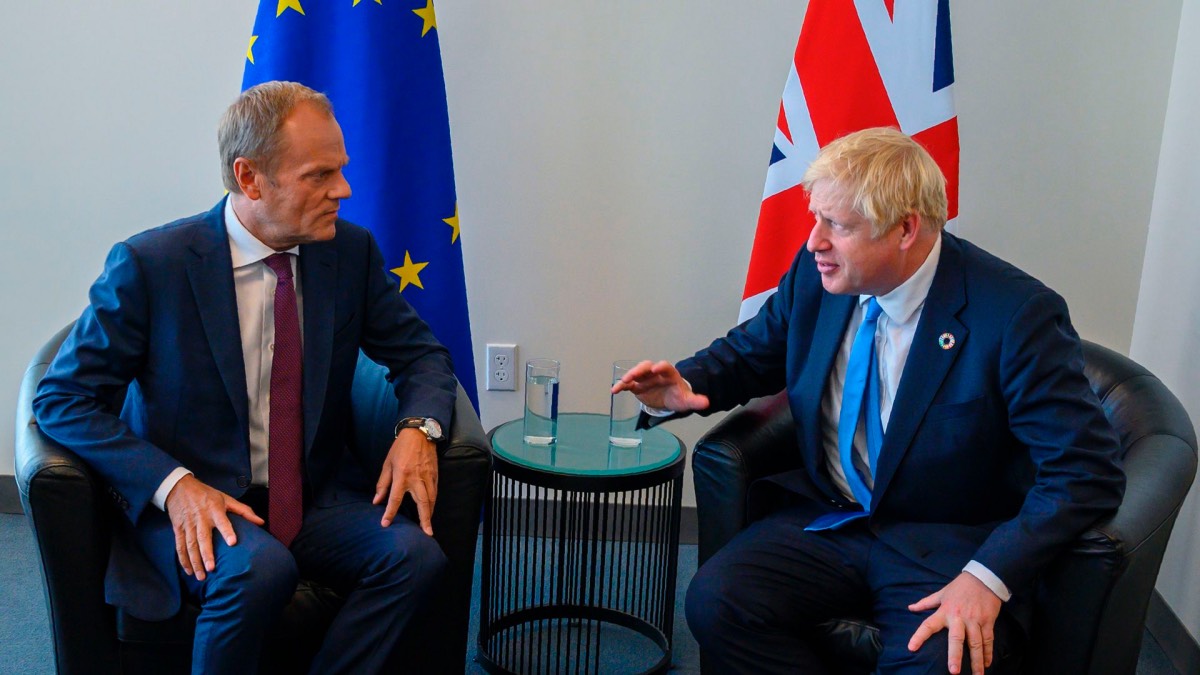 European Council President Donald Tusk and British Prime Minister Boris Johnson. Photo Don Emmert/AFP/Getty Images