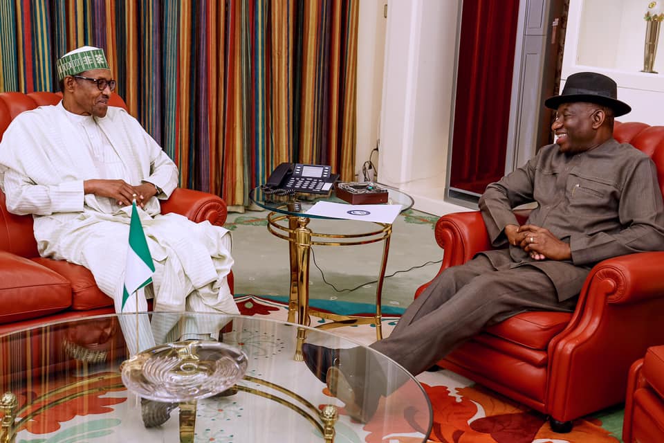 President Buhari receives in audience Former President Goodluck Jonathan in State House on 10th Oct 2019 | State House Photo
