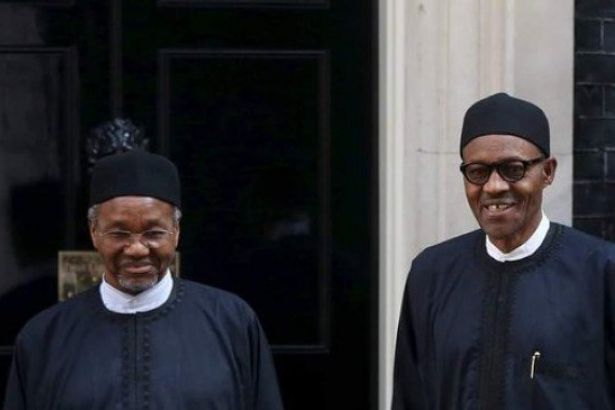 President Muhammadu Buhari (right) is pictured with his nephew, Mamman Daura in London in 2015