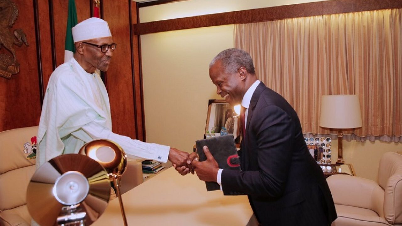 Vice President Yemi Osinbajo meets with President Muhammadu Buhari in the presidential villa in an undated photo