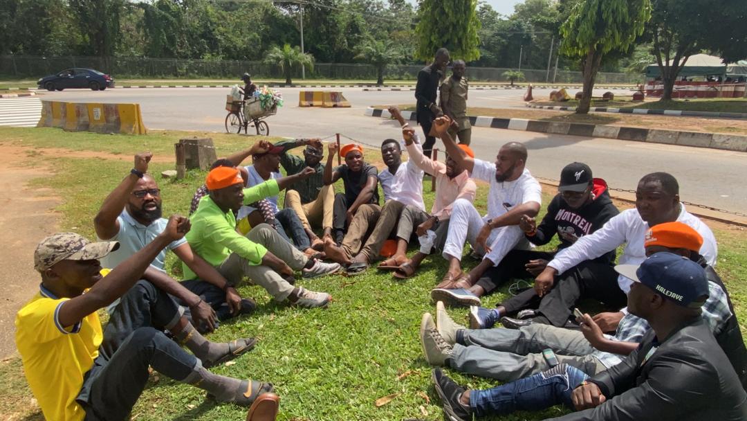 Deji Adeyanju, the convener of Concerned Nigerians, and other activists protest the continued detention of Omoyele Sowore by the DSS on Saturday, November 9, 2019