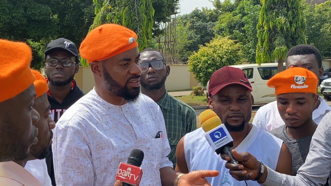 Deji Adeyanju, the convener of Concerned Nigerians, and other activists protest the continued detention of Omoyele Sowore by the DSS on Saturday, November 9, 2019