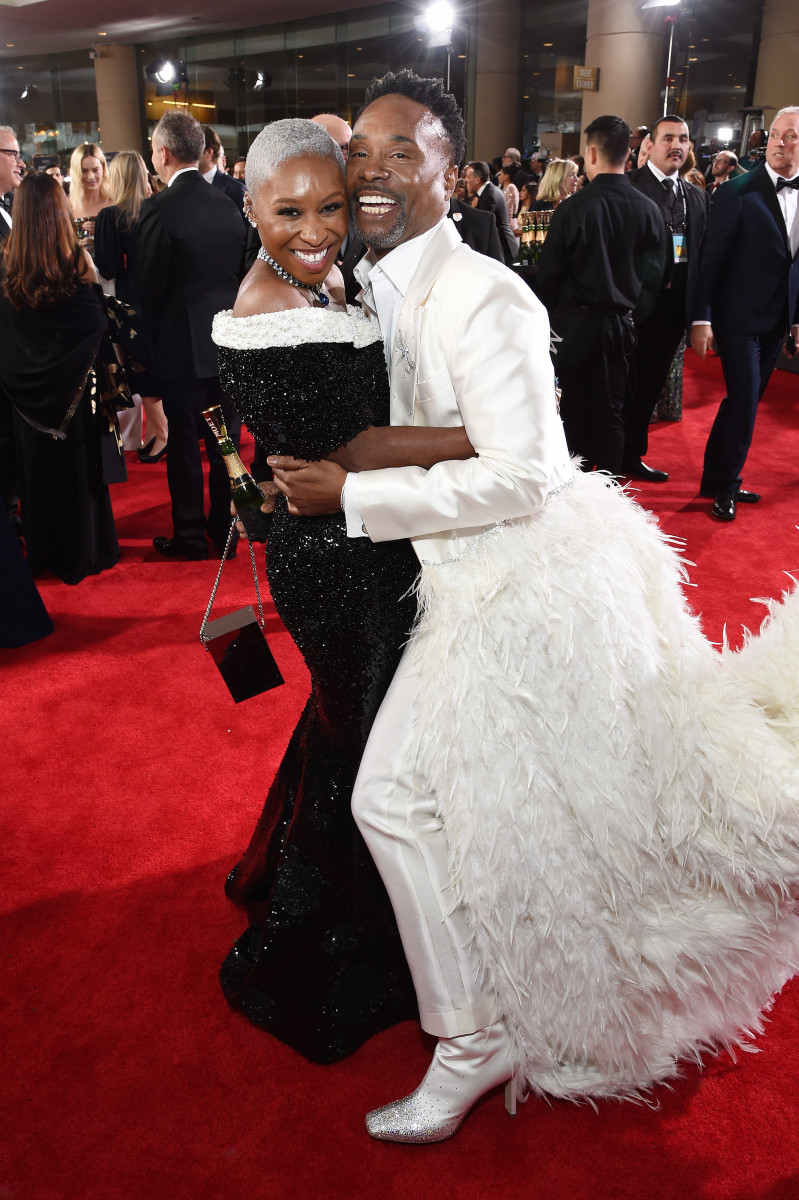 golden globes Cynthia Erivo in Thom Browne and Billy Porter in Alex Vinash. Photo: Michael Kovac/Getty Images