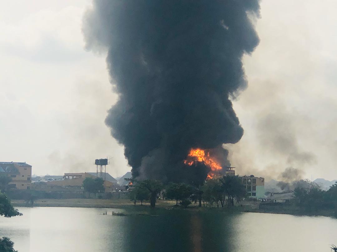 Scene from the Abule Ado gas pipeline explosion in Lagos on Sunday, March 15, 2020. | Twitter