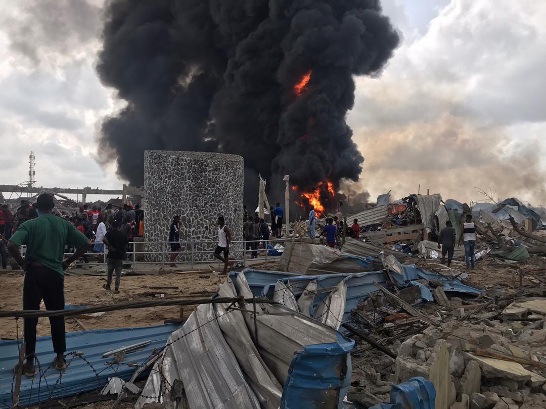 Scene from the Abule Ado gas pipeline explosion in Lagos on Sunday, March 15, 2020. | Twitter