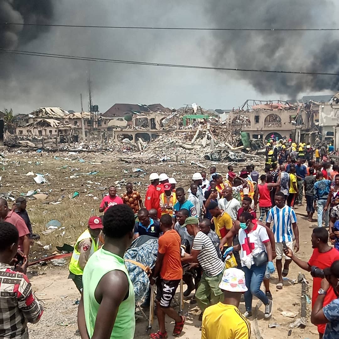 Scene from the Abule Ado gas pipeline explosion in Lagos on Sunday, March 15, 2020. | Twitter