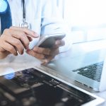 Medical technology concept. Doctor hand working with modern digi
