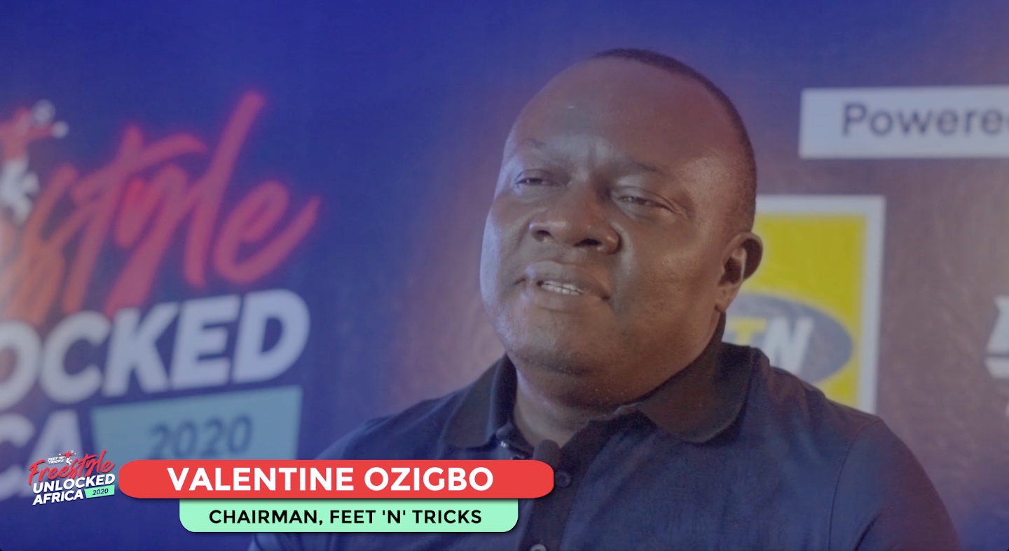 Valentine Ozigbo, the Chairman of Feet N Tricks during his welcome speeach at the finals of the African Freestyle Football Championships Sunday Aug 2, 2020 | Screengrab from YouTube