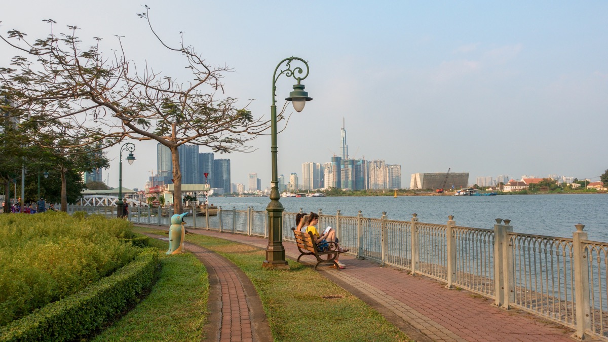 Scene from the bank of a river in Ho Chi Minh City, Vietnam