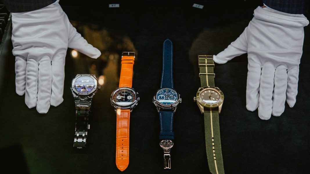Luxury watches, silent auction room