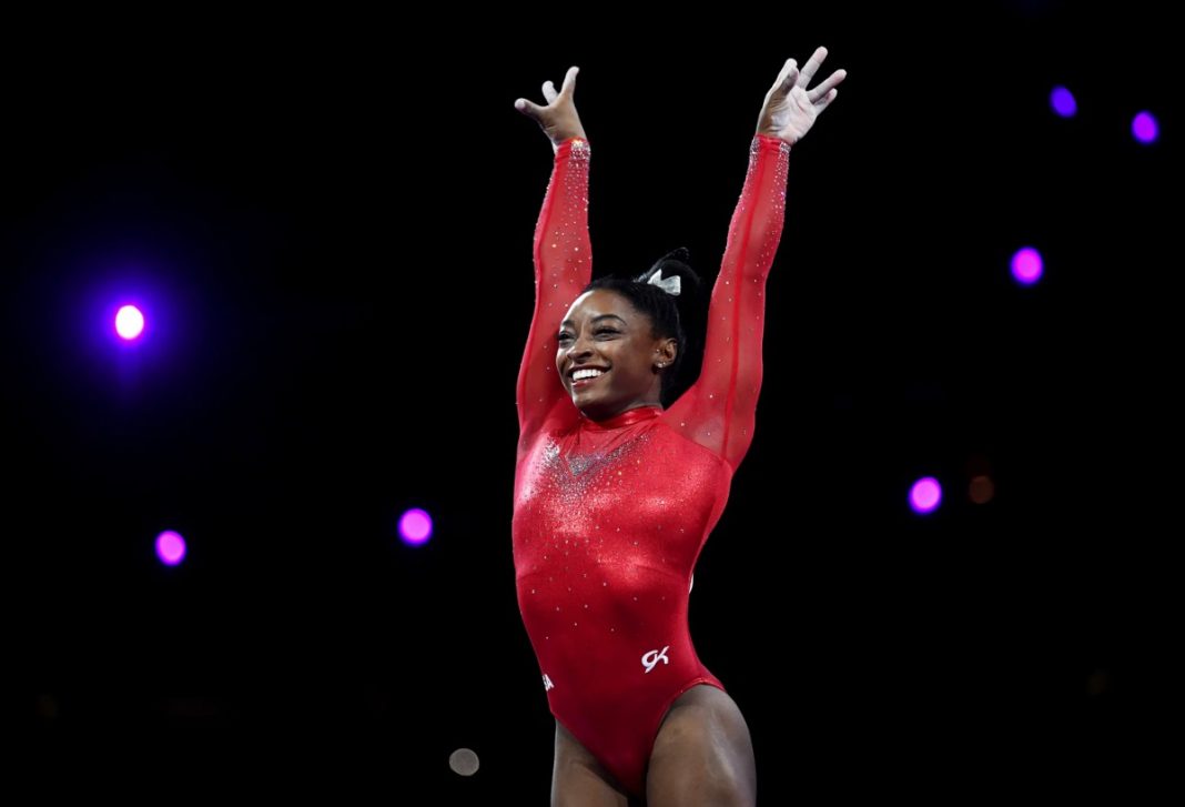 Simone Biles of USA at the FIG Artistic Gymnastics World Championships in 2019 in Stuttgart, Germany | Laurence Griffiths/Getty Images