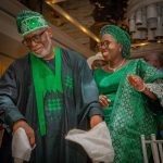 Governor Rotimi Akeredolu and wife, Betty  pictured at a social event in 2023.