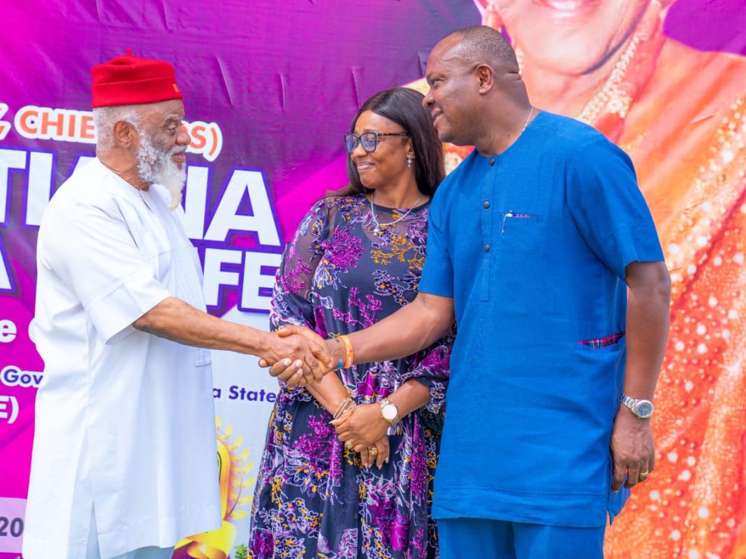 Dr. Chukwuemeka Ezeife (in white) , former Executive Governor of Anambra State, played host to Valentine Ozigbo and his wife, Ojiugo who paid him a condolence visit when he lost his wife in April 2022 | Onyinye Omah