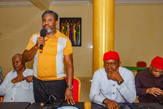 Hon Paul Obu, the Minority Whip of the Anambra State House of Assembly, speaks at the meeting of Anambra South Senatorial Zone of the Labour Party held in Awka, Anambra State on Wednesday, Jan. 10, 2023 | Debby Agbaso