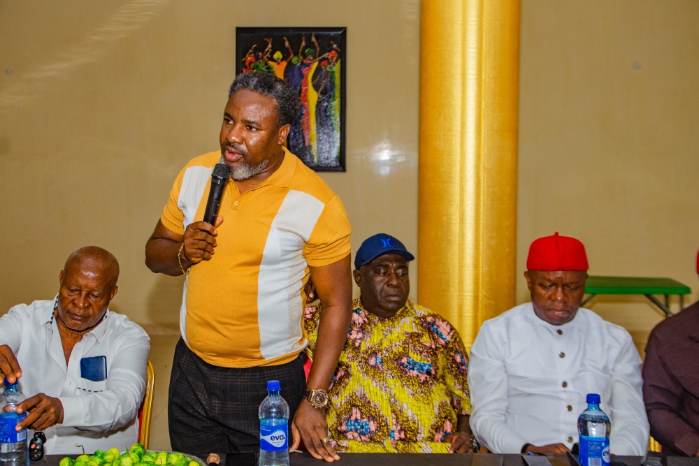 Hon Paul Obu, the Minority Whip of the Anambra State House of Assembly, speaks at the meeting of Anambra South Senatorial Zone of the Labour Party held in Awka, Anambra State on Wednesday, Jan. 10, 2023 | Debby Agbaso