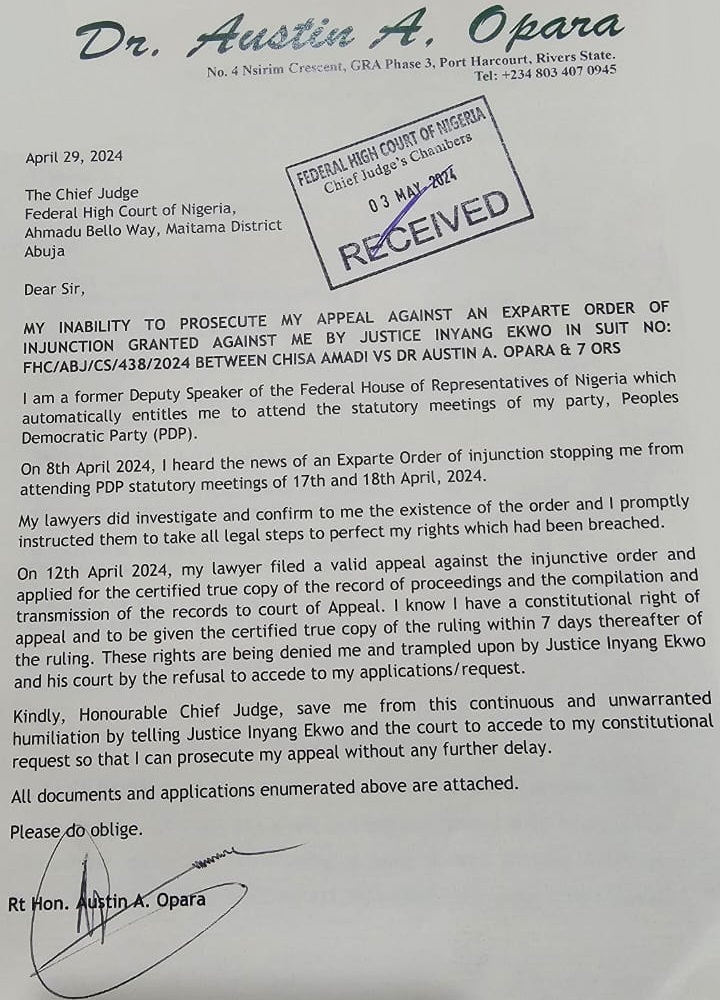 Three notable figures, Sir Celestine N. Omehia, Prince Uche Secondus, and Rt. Hon. Austin A. Opara, have petitioned the Chief Judge of the Federal High Court, challenging Justice Inyang Ekwo for his refusal to release crucial court documents needed for their appeals.