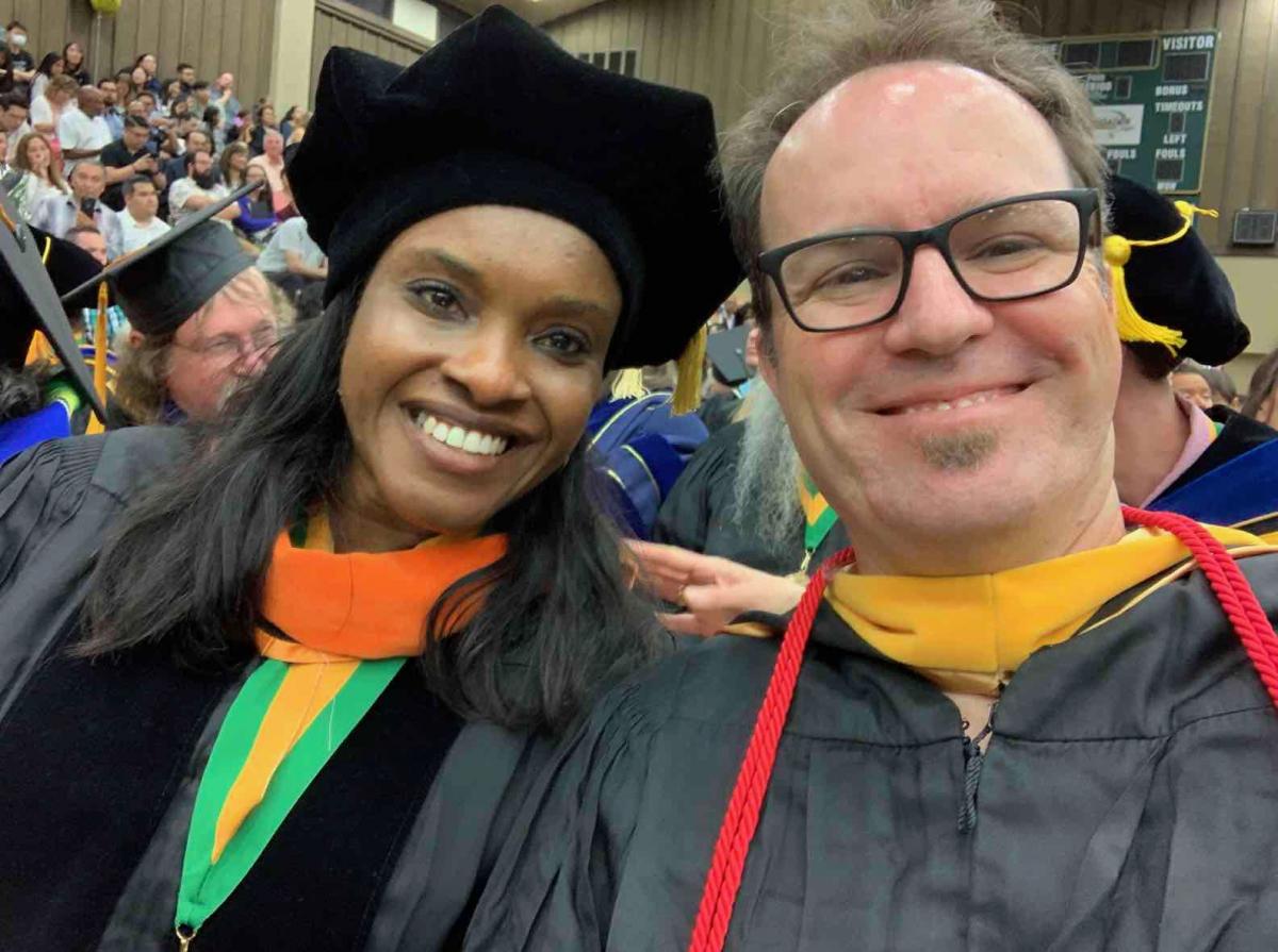 Prof. Rose-Margaret Ekeng-Itua, Engineering Professor, pictured with a colleague at Ohlone College in Fremont, California, USA 