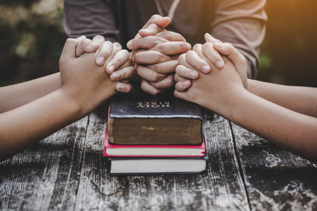 relationship, covenant, promises, relationship with God young man praying, prayer, group prayer, prayer circle