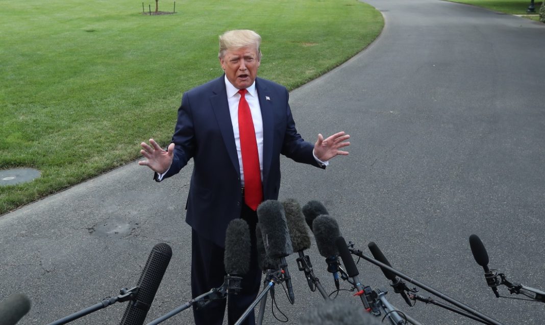 WASHINGTON, DC - JULY 24: U.S. President Donald Trump speaks to the media about the Mueller report before departing from the White House on July 24, 2019 in Washington, DC. | Mark Wilson/Getty Images