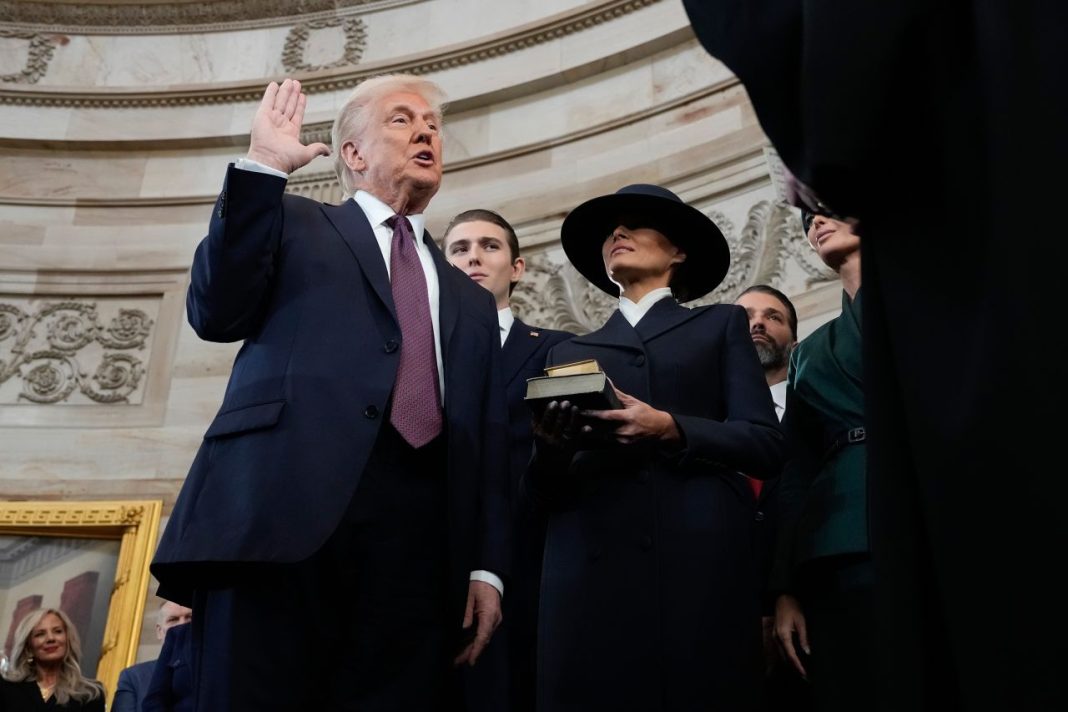 Bible, Donald Trump is sworn in as the 47th president of the United States at the Capitol in Washington, DC on Monday, January 20, 2025. | Morry Gash/AP  