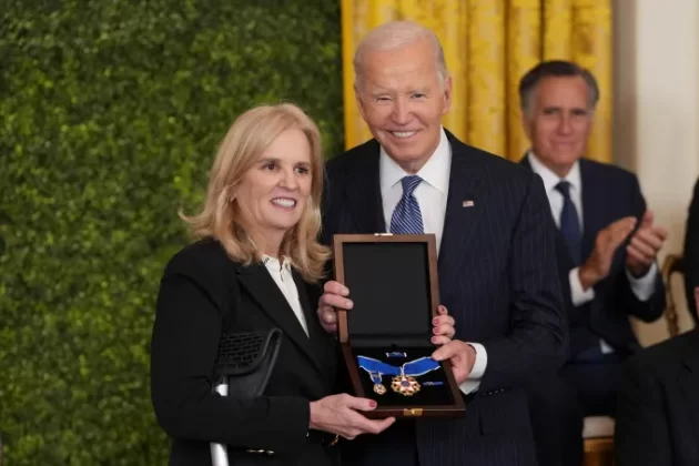 Robert F. Kennedy was awarded the Presidential Medal of Freedom posthumously by Biden on January 4, 2025. Kerry Kennedy received the honor on behalf of her late father. | AFP via Getty Images