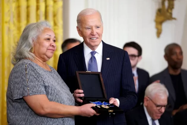 Fannie Lou Hamer was awarded the Presidential Medal of Freedom posthumously by Biden on January 4, 2025. Doris Hamer Richardson, niece of the late civil rights activist, received the honor on her behalf. | Getty Images
