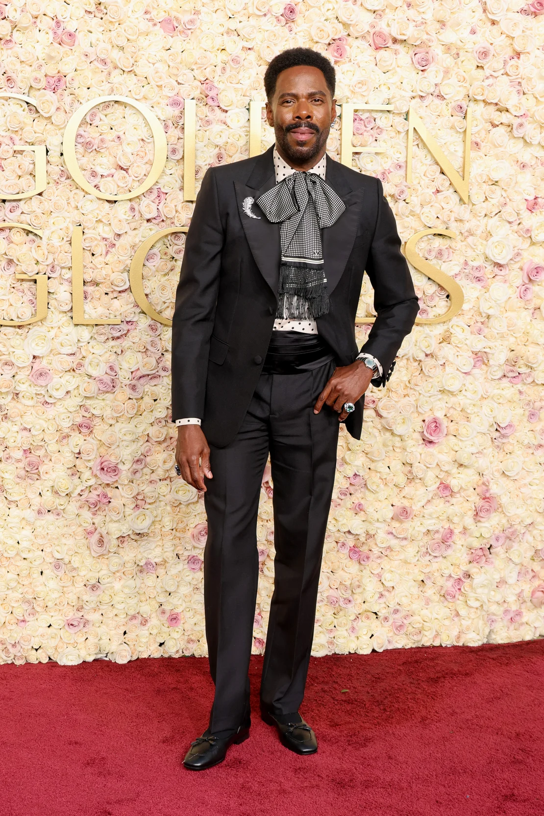 Colman Domingo opted for a mis-matched Valentino look at the 82nd Golden Globes Awards held at the Beverly Hilton, Beverly Hills, California on Sunday, January 5, 2025. | Amy Sussman/Getty Images