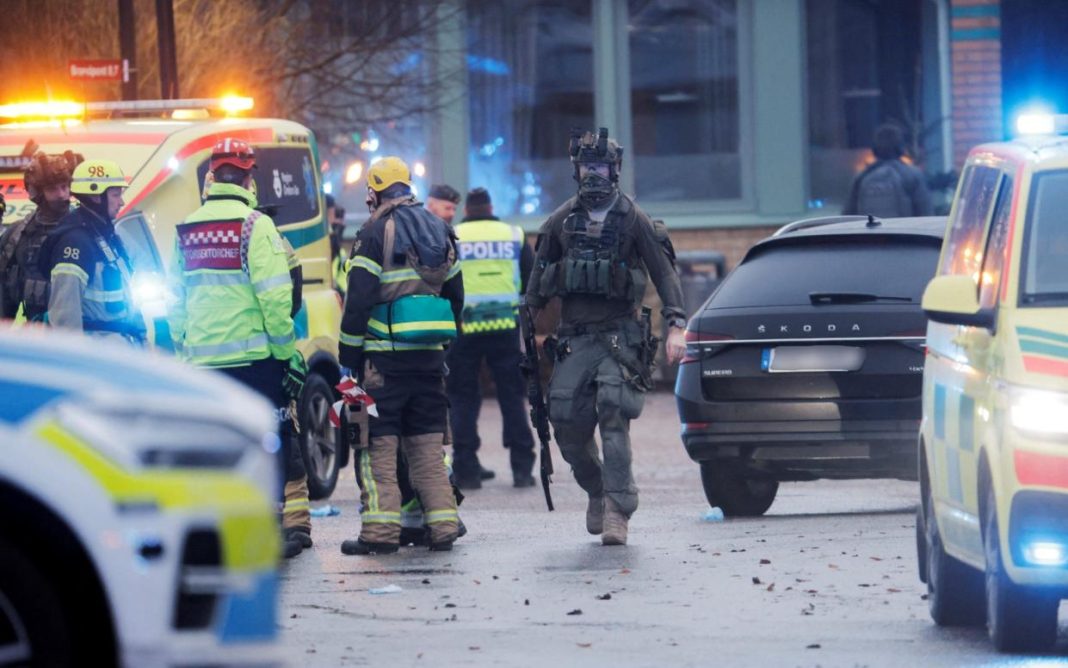 Police officers at the scene of the school shooting in Orebro, Sweden on Tuesday, February 4, 2025. | Kicki Nilsson/Reuters