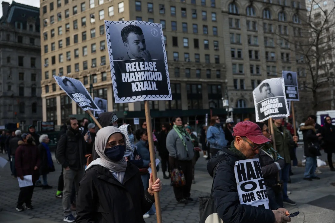 Protesters gathered ahead of Mahmoud's hearing in New York Wednesday, March 12, 2025. | Shannon Stapleton/Reuters