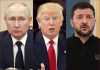 L-R: Russia's President Valdamir Putin, US's President Donald Trump, and Ukraine's President Volodymyr Zelenskyy, Russia