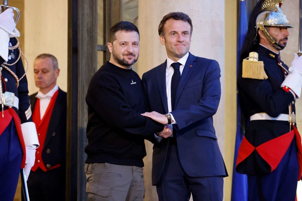 Volodymyr Zelensky with Emmanuel Macron in Paris on Sunday May 14 Credit: LUDOVIC MARIN / AFP