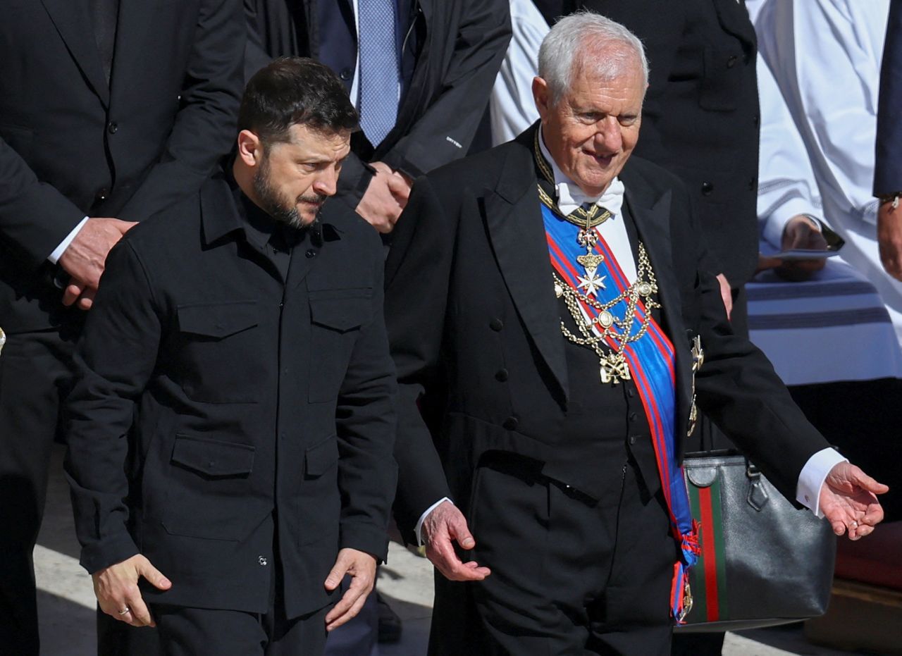 Ukraine's President Volodymyr Zelensky attends the funeral Mass of Pope Francis on Saturday. Kai Pfaffenbach/Reuters