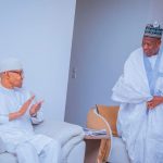 Former President Muhammadu Buhari receives a delegation of APC Leaders, led by National Chairman, Abdullahi Ganduje at his residence in Kaduna on Friday, April 11, 2025.