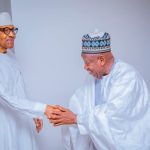 Former President Muhammadu Buhari receives a delegation of APC Leaders, led by National Chairman, Abdullahi Ganduje at his residence in Kaduna on Friday, April 11, 2025.
