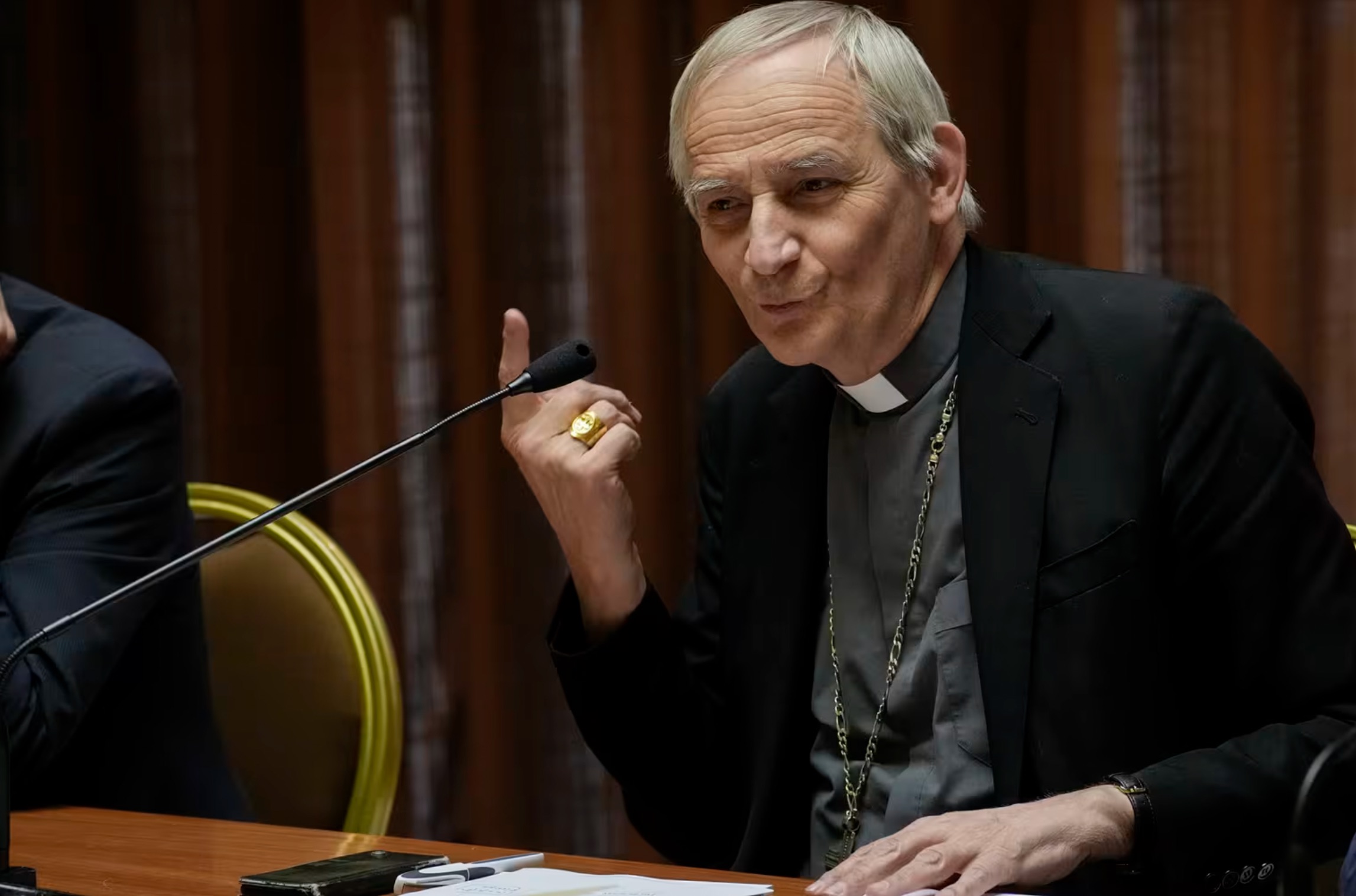 Cardinal Matteo Zuppi talks to reporters at the Vatican. | Andrew Medichini/AP file