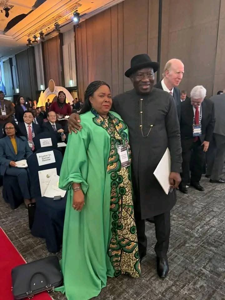 Goodluck & Patience Jonathan Goodluck Jonathan and his wife, Patience Jonathan at the 2025 Sunhak Peace Awards in Seoul Korea on Friday, April 11, 2025