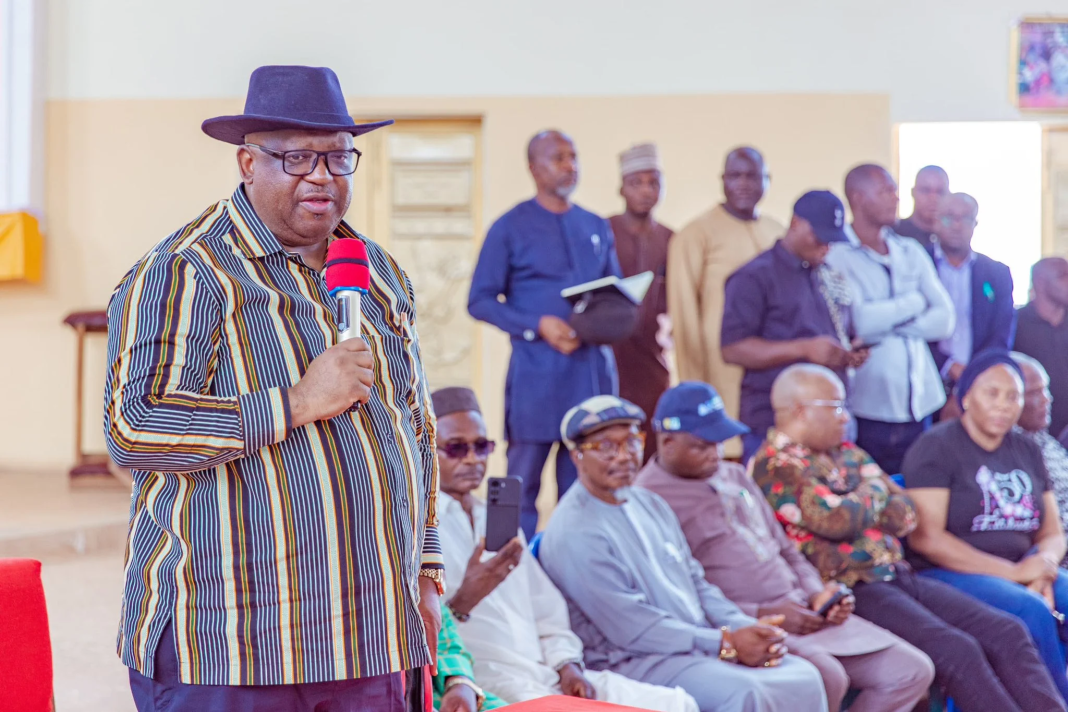 Governor Caleb Mutfwang felicitates with displaced victims of violent attacks by bandits in Bokkos LGA of Plateau State on Saturday, April 12, 2025