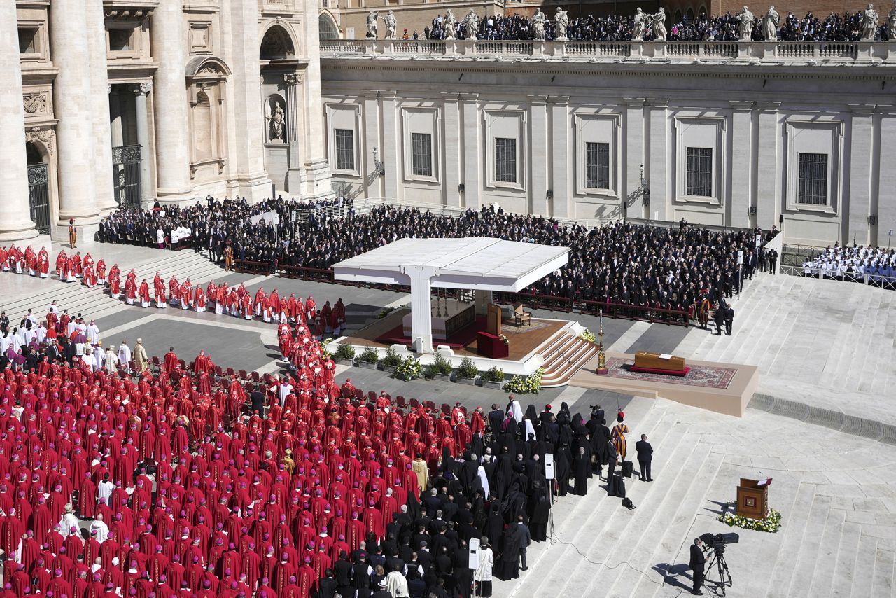 A view of St Peter's Square during the funeral of Pope Francis, at the Vatican. Gregorio Borgia/AP
