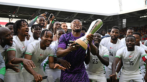 Super Eagles of Nigeria celebrate winning the 2025 Unity Cup against Jamaica in London on Saturday, May 31, 2025