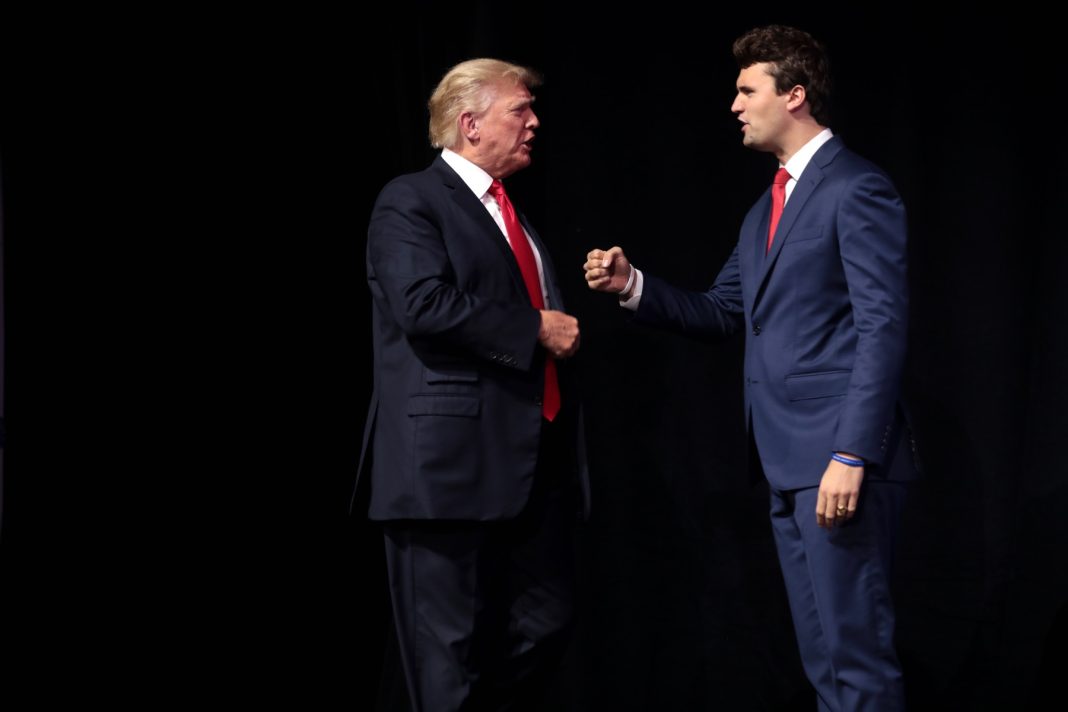 Charlie Kirk with Donald Trump at a rally in 2021. | Gage Skidmore
