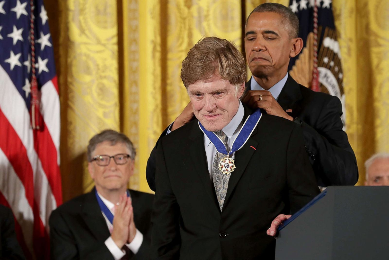President Barack Obama awards the Presidential Medal of Freedom to motion picture legend Robert Redford during a ceremony in the East Room of the White House, Nov. 22, 2016, in Washington.President Obama presented the medal to 19 living and two posthumous pioneers in science, sports, public service, human rights, politics and the arts.
Chip Somodevilla/Getty Images