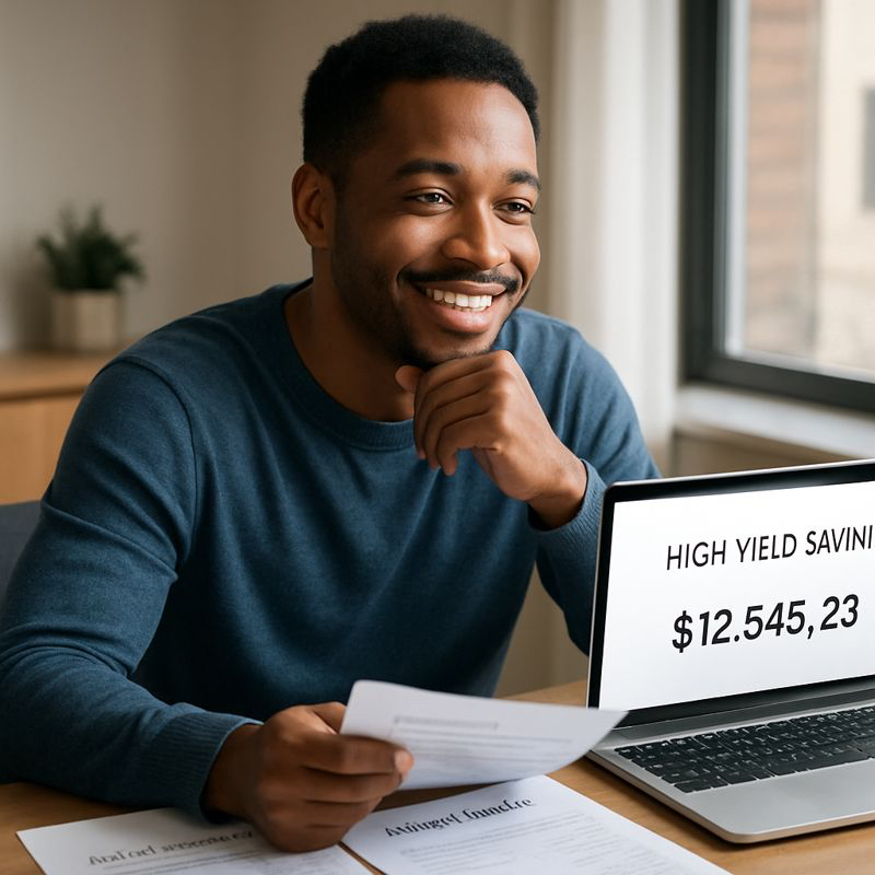 Man Smiling Savings Laptop