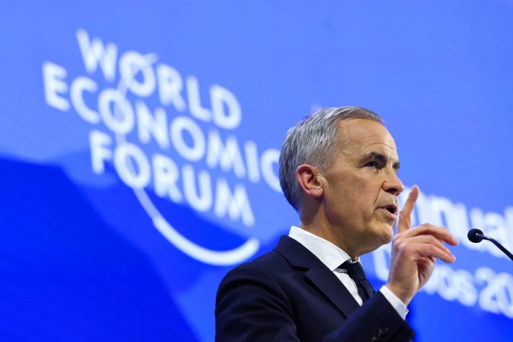 Mark Carney delivers his speech at the World Economic Forum at Davos, Switzerland January 21 2026. | Getty Images