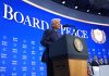 Trump Launches Board of Peace to Address Global Conflicts US President Donald Trump addresses the "Board of Peace" meeting during the World Economic Forum (WEF) annual meeting in Davos on January 22, 2026. Switzerland Davos Trump | Evan Vucci