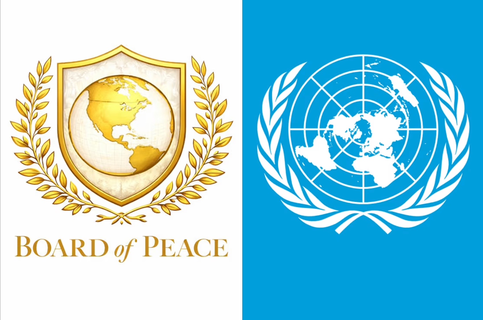 Logos for the Board of Peace and the United Nations.
