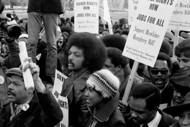 Jackson takes part in a march for jobs that was held around the White House in 1975. In December 1971, Jackson resigned from the Southern Christian Leadership Conference and formed Operation PUSH (People United to Save Humanity). Buyenlarge/Getty Images