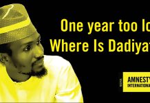 Dadiyata: Wife of Missing Nigerian Activist Appeals to Nasir El-Rufai Amid His Detention Amnesty International poster drawing attention to the disappearance of Dadiyata.
